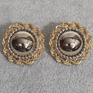 80s Clip On Earrings Silver And Gold Rope
